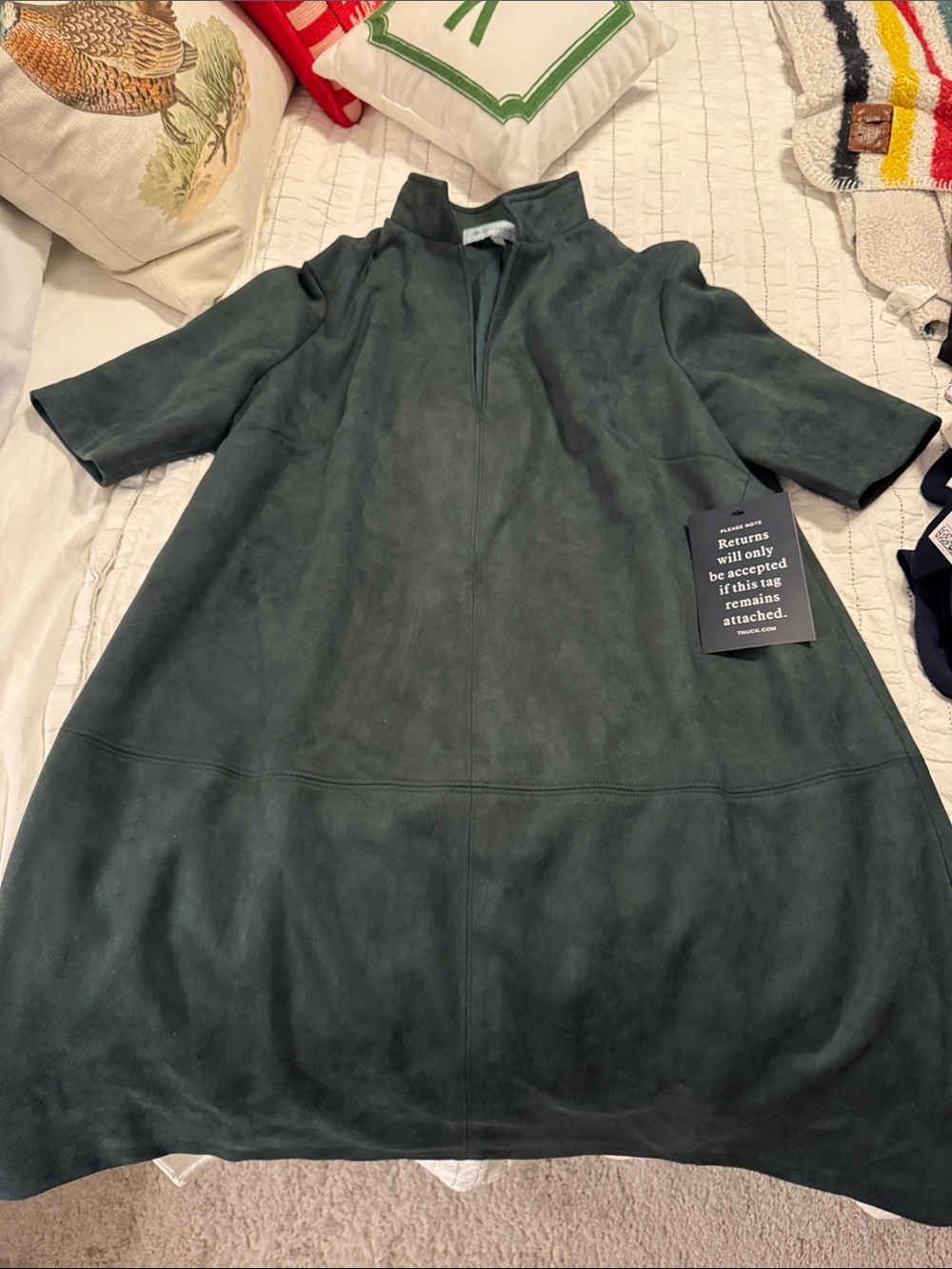 Dark green faux Suede A-Line Dress